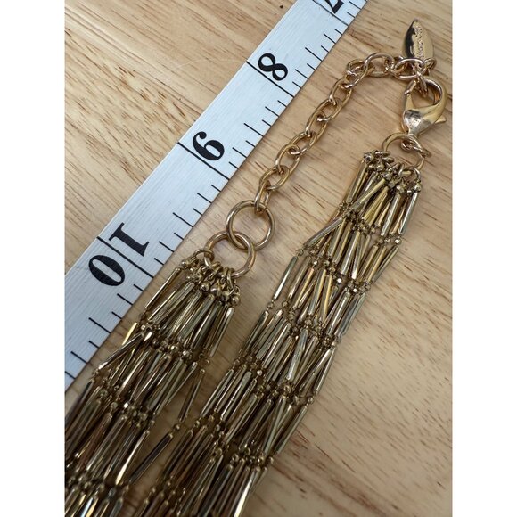 Coldwater Creek Long Layered Gold-Tone Necklace With Multi-Strand Tubular Beads - Picture 8 of 9